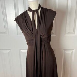 Donna Ricco A-Line Midi Dress With Tie Neck